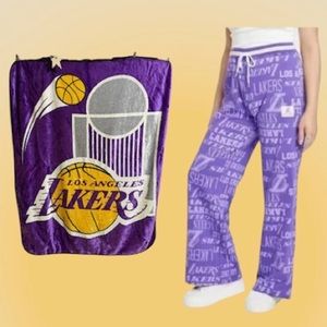🆕 NBA Los Angeles Lakers Sweatpants Purple Wide Leg Size XS and fleece blanket